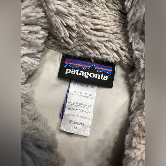 Patagonia Pelage Full Zip Fleece Vest Size Medium Green Cream Fuzzy GUC - Picture 3 of 6